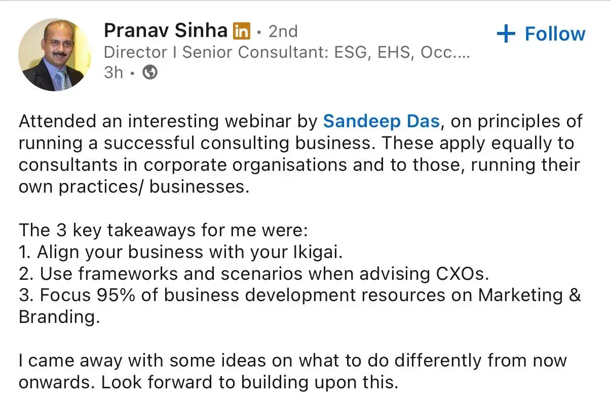 LinkedIn feedback about the consulting program, post 4
