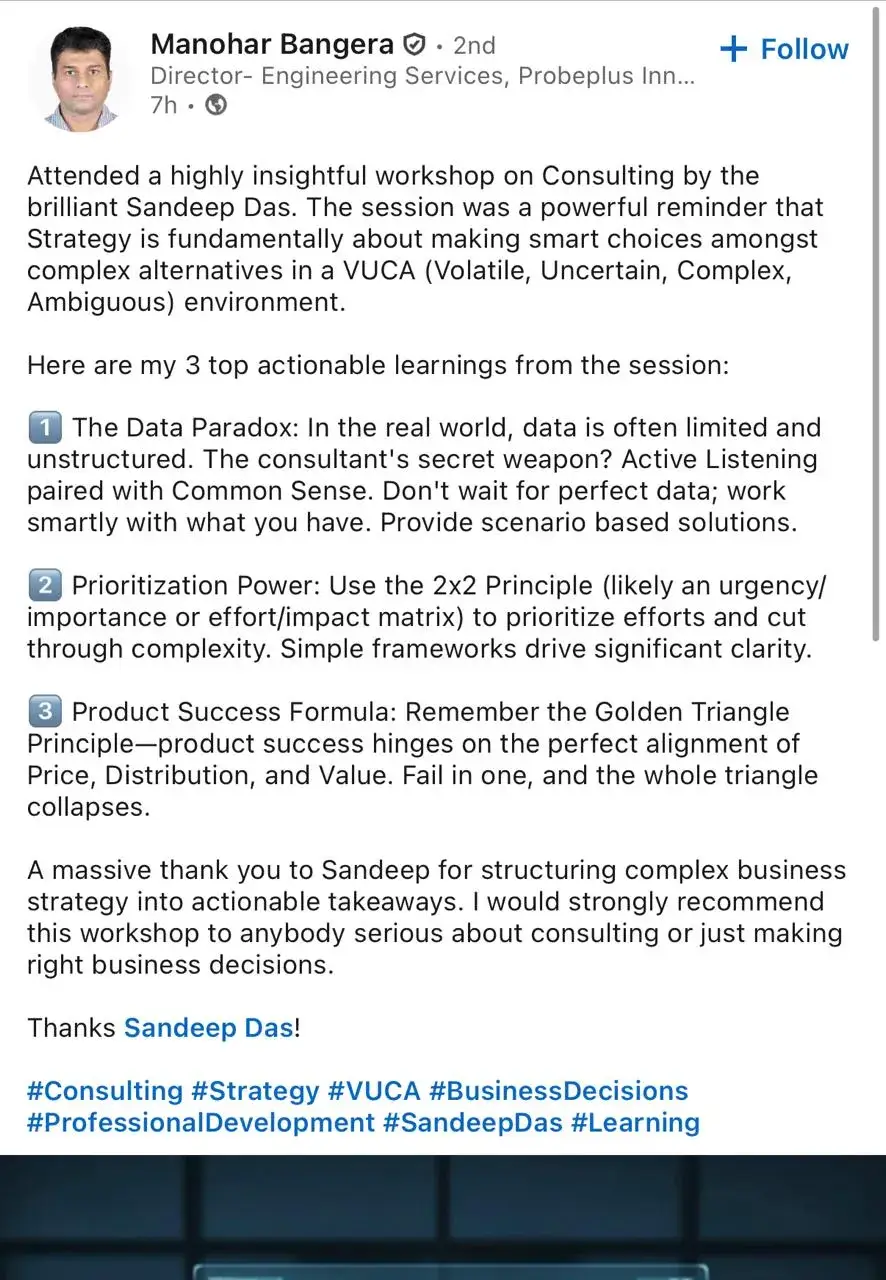 LinkedIn feedback about the consulting program, post 10