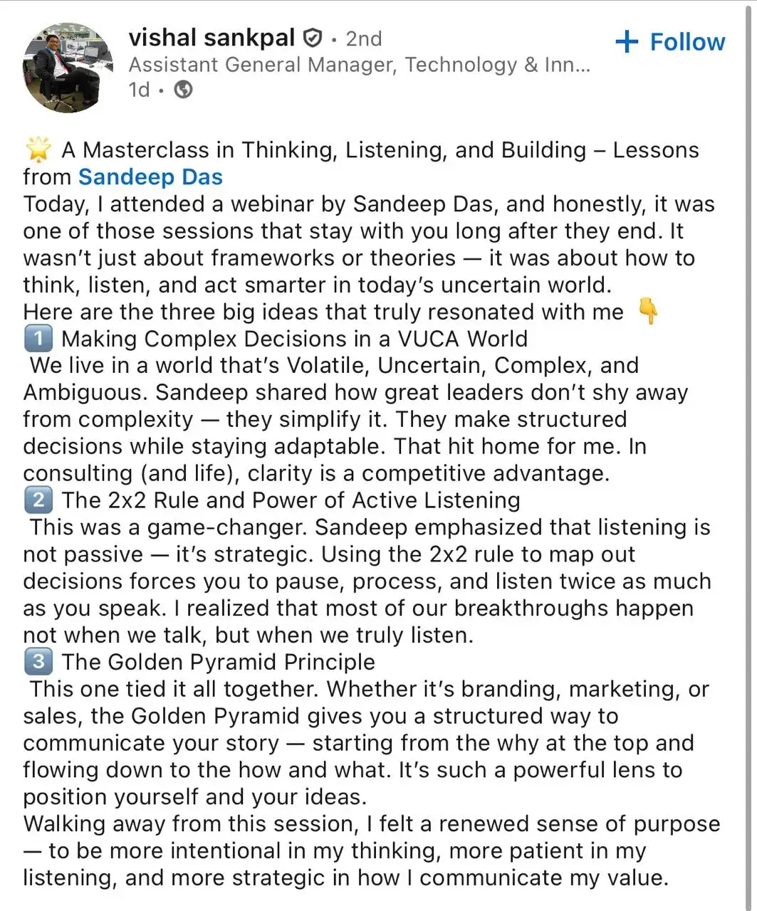 LinkedIn feedback about the consulting program, post 11