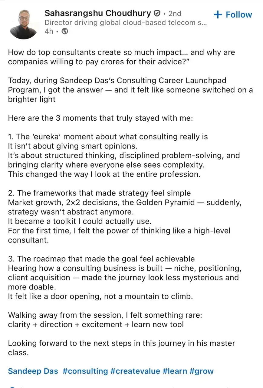 LinkedIn feedback about the consulting program, post 13