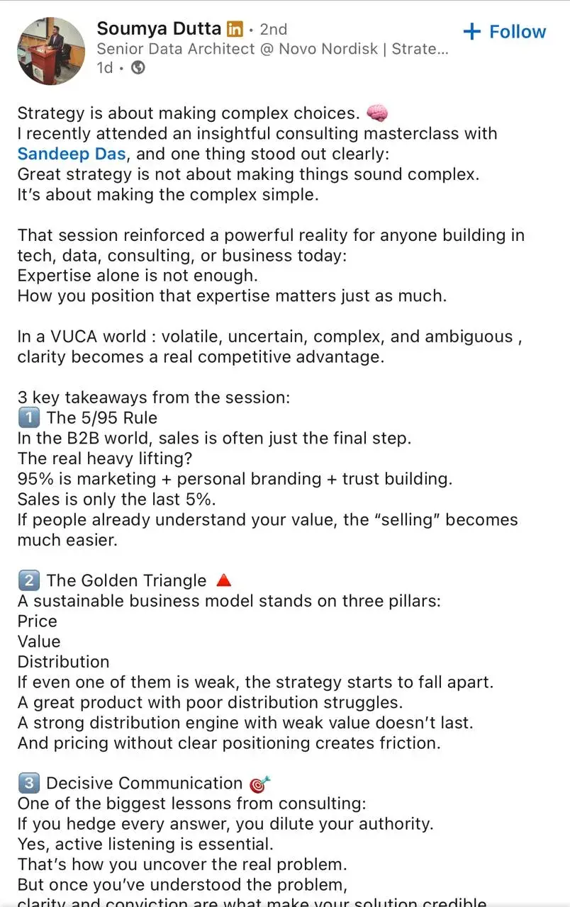 LinkedIn feedback about the consulting program, post 19