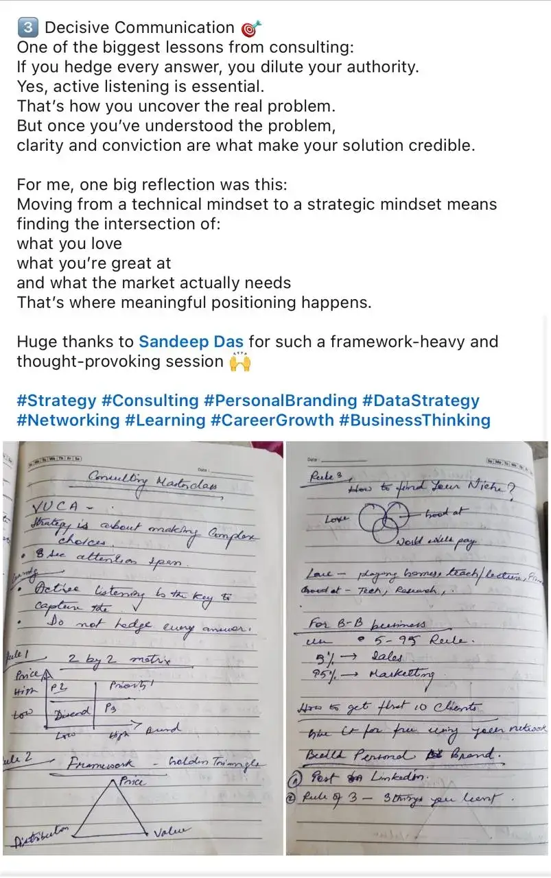 LinkedIn feedback about the consulting program, post 20