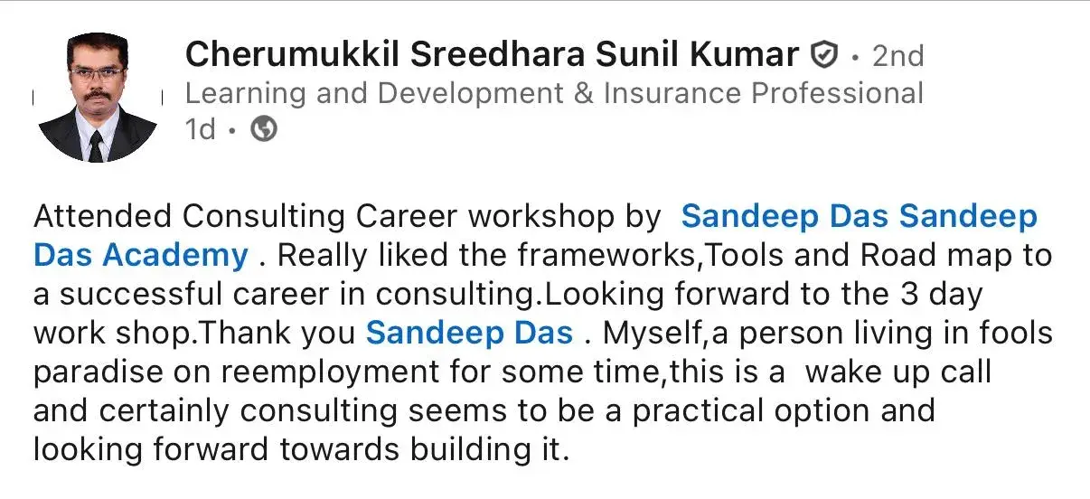 LinkedIn feedback about the consulting program, post 24